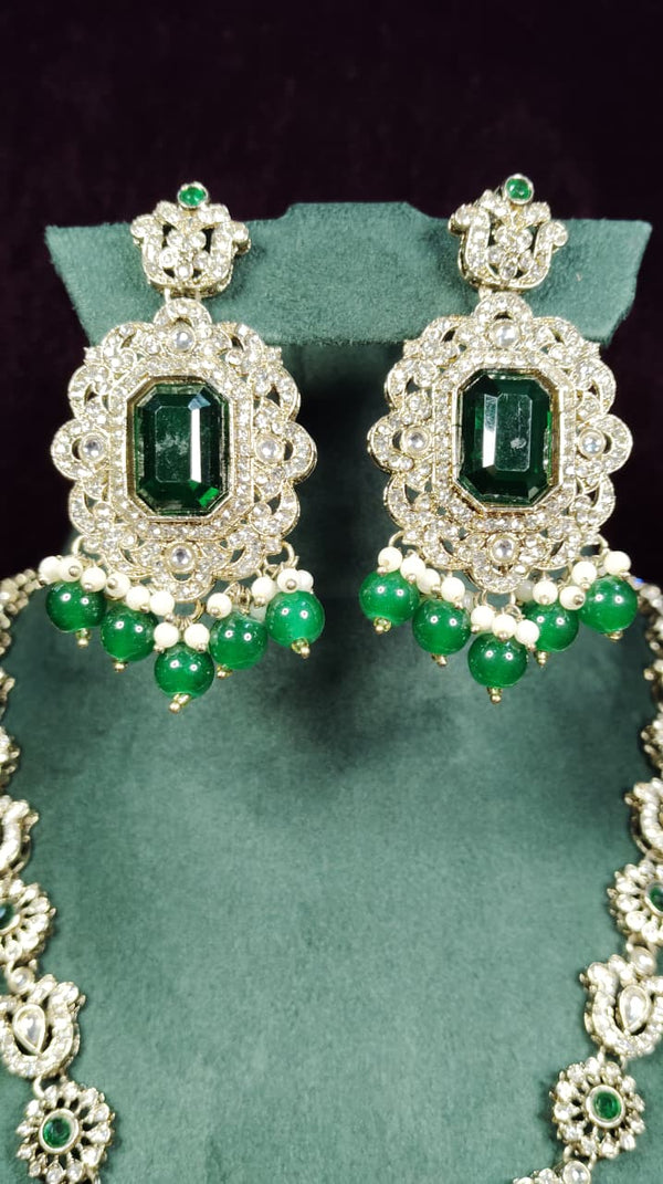 Long Stone Necklace with Earrings