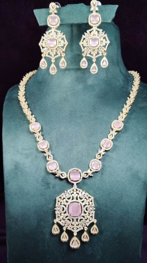 long Stone Necklace With Earrings