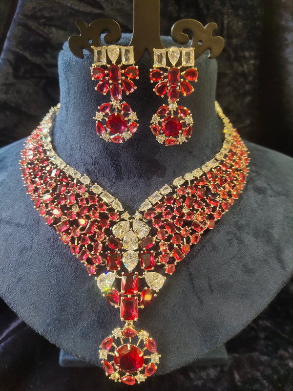 Ruby V shape AD Stone Necklace