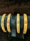 Gold polish Rajwadi Style 4 pic Bangles Size 2.4 with red and green kundan stone