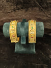 Gold polish 2 pic Bangles Size 2.4 with green red kundan