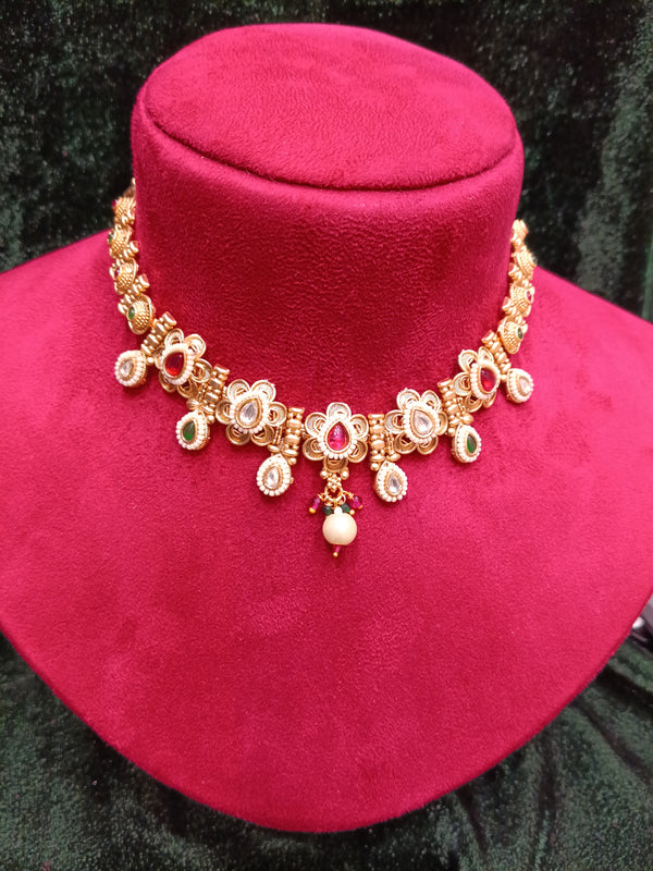 Rajvadi Kundan Antique Necklace