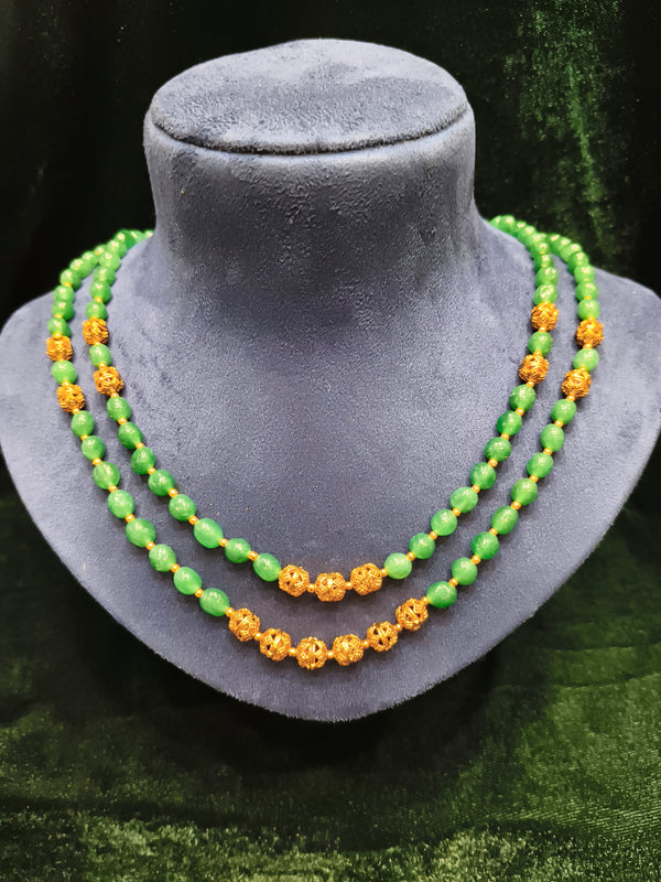 Green and golden two layer beads mala