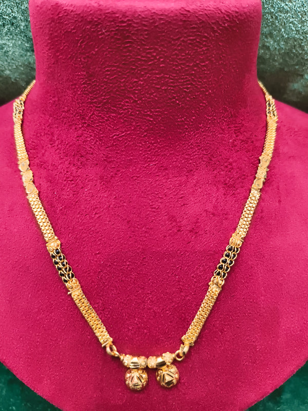 Short Gold Plated Black Beads Mangalsutra With Pendant