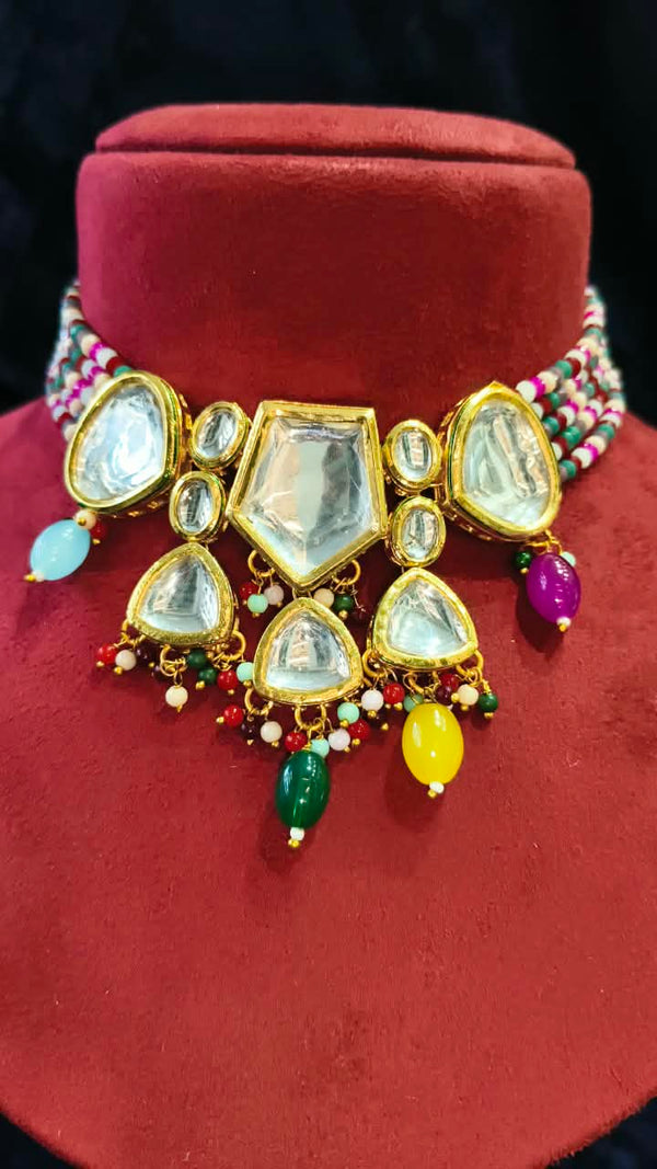 Necklace Choker With Polki Kundan And Colour Beds