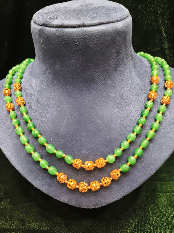 Green and golden two layer beads mala