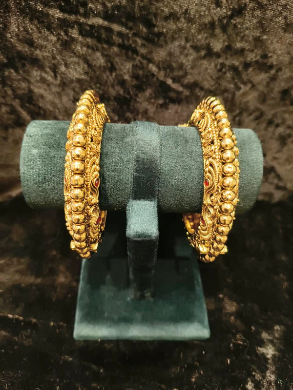 Gold plated Openable red kundan stone 2.2 size 2 pic bangles