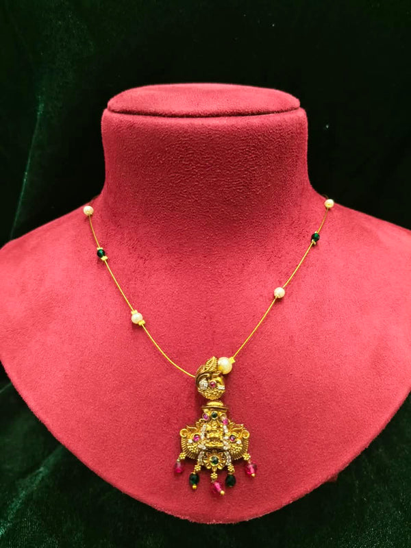 Delicate Stone Necklace Invisible Temple necklace with Lakshmi pendant