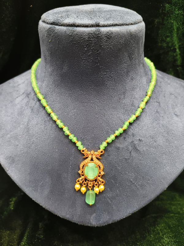 Mint colour beads mala with moti beads pendant
