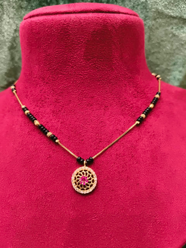 Short Length New Delicate Design Mangalsutra artificial imitation Short Mangalsutra with black breads And stone pendant