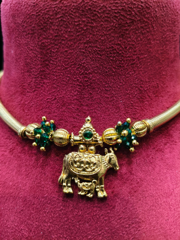Traditional Short Necklace Kanthi with Cow Calf Pendant
