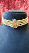 Pearl Moti Choker Necklace With Ment and Pink Stones