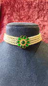 Choker Necklace With Moti Pearl And Green Stone