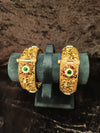 Gold plated Openable Green and red kundan stone 2.2 size bangles