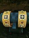 Gold polish Rajwadi Style 2 pic Bangles Size 2.4 with red and green kundan stone
