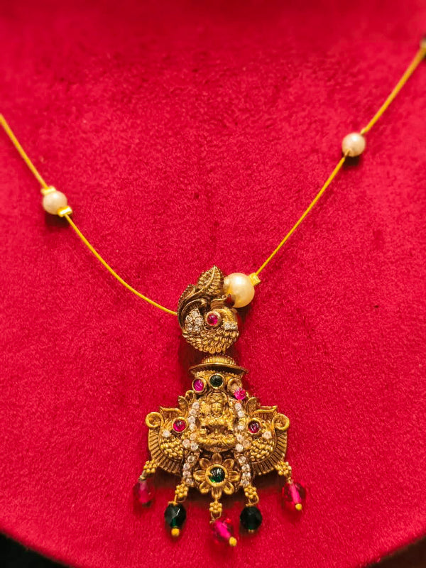 Delicate Stone Necklace Invisible Temple necklace with Lakshmi pendant