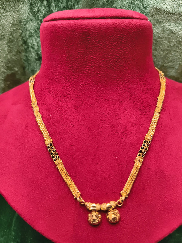 Short Gold Plated Black Beads Mangalsutra With Pendant
