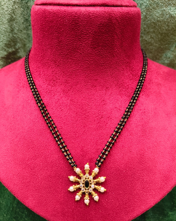 Short Length New Design Mangalsutra, Artificial imitation Short Mangalsutra with Pendant, Black breads and Moti pearl with stone.