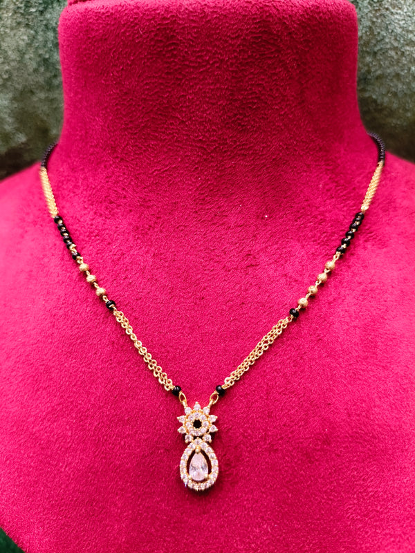 Short Length New Design Mangalsutra Artificial Imitation Short Mangalsutra With Black Breads With Stone Pendant