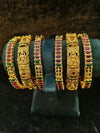 Gold polish Rajwadi Style 6 pic Bangles Size 2.4 with red and green kundan stone