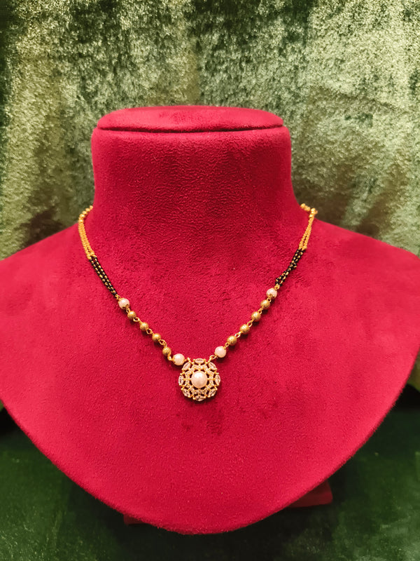 Short Length New Design Stone Mangalsutra Artificial Imitation Mangalsutra With Black Breads With Stone And moti pearl