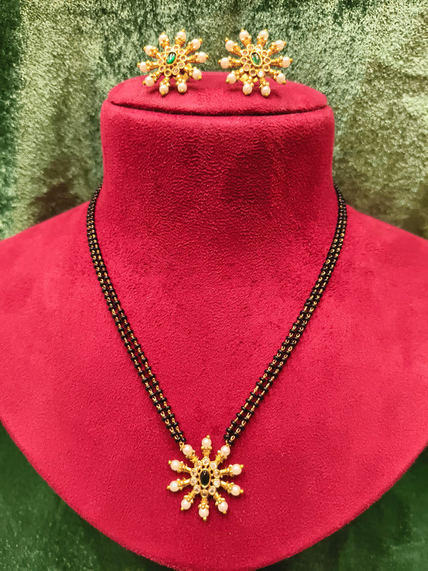 Short Length New Design Mangalsutra, Artificial imitation Short Mangalsutra with Pendant, Black breads and Moti pearl with stone.