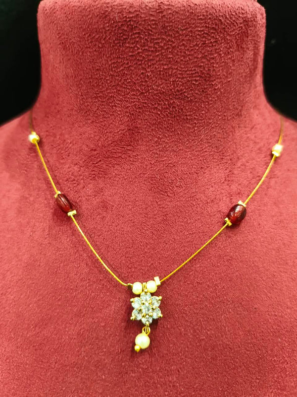 Delicate Necklace Invisible necklace with stone with moti Pearl and maroon Beads