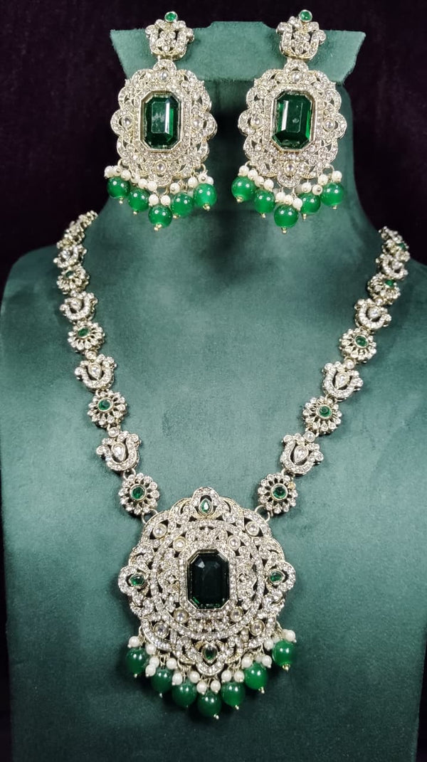 Long Stone Necklace with Earrings
