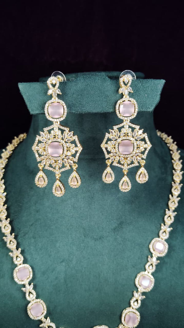 long Stone Necklace With Earrings