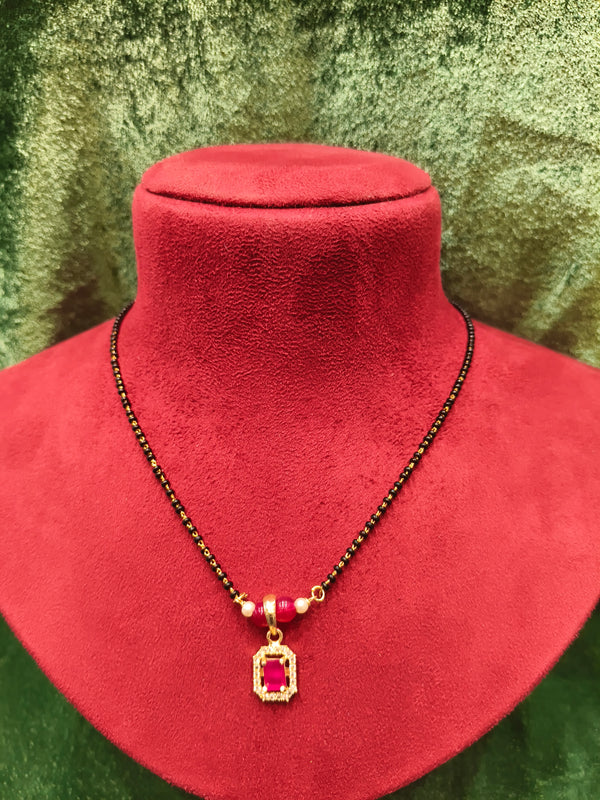 Short Length New Design Mangalsutra, Artificial imitation Short Mangalsutra with Pendant, Black breads and Moti pearl with pink stone.