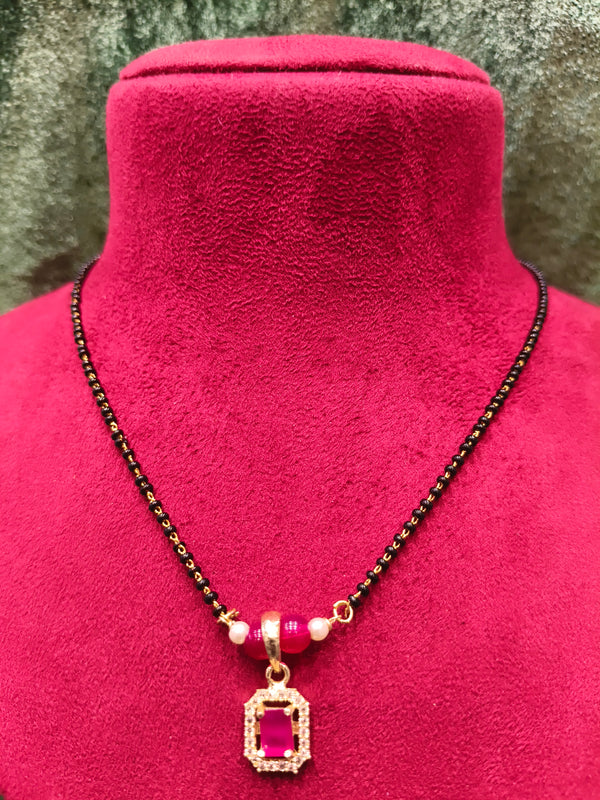 Short Length New Design Mangalsutra, Artificial imitation Short Mangalsutra with Pendant, Black breads and Moti pearl with pink stone.