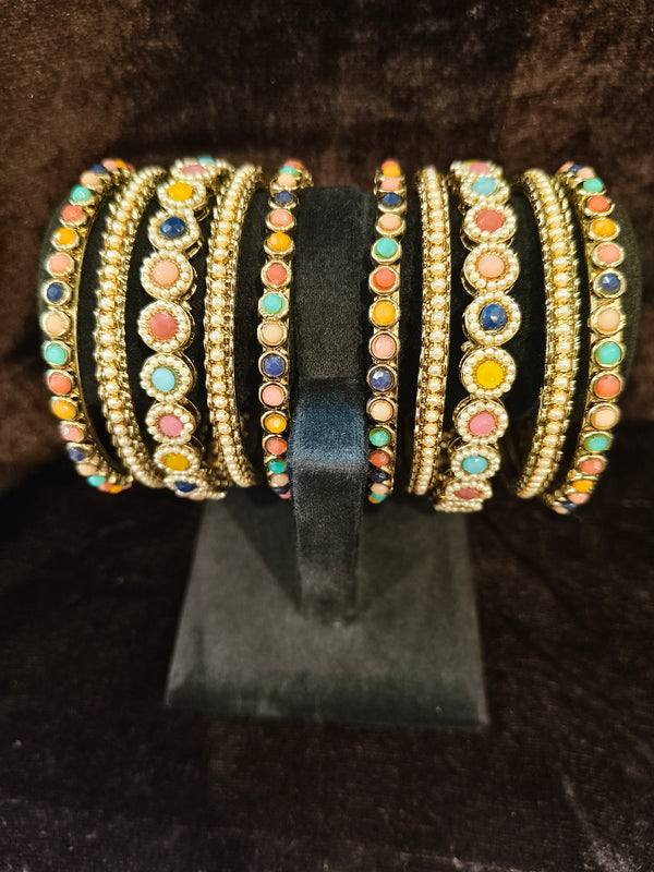 Bangles with colour kundan and pearl moti Size 2.4