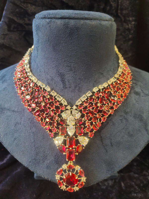 Ruby V shape AD Stone Necklace