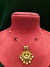 Delicate Stone Necklace Invisible Temple necklace with Lakshmi pendant and moti Pearl