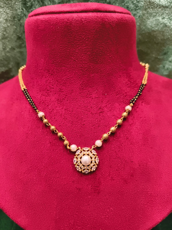 Short Length New Design Stone Mangalsutra Artificial Imitation Mangalsutra With Black Breads With Stone And moti pearl