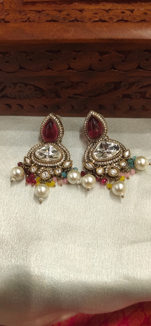 Kundan Earring, hangging perl...
