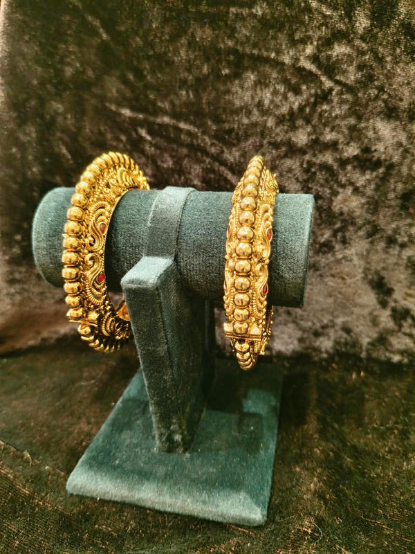 Gold plated Openable red kundan stone 2.2 size 2 pic bangles