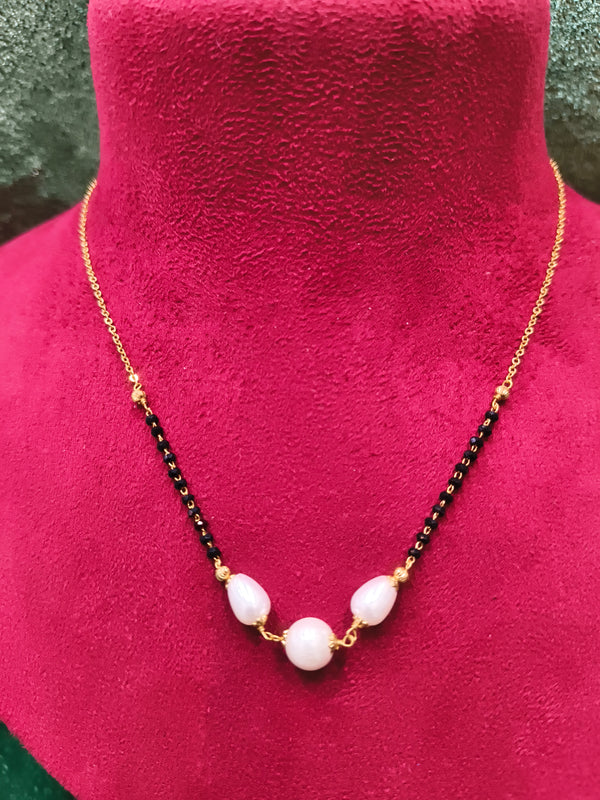 Beautiful Short Length New Design Stone Mangalsutra Artificial Imitation Mangalsutra With Black Breads and Moti Pearl