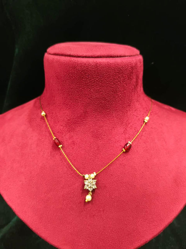 Delicate Necklace Invisible necklace with stone with moti Pearl and maroon Beads