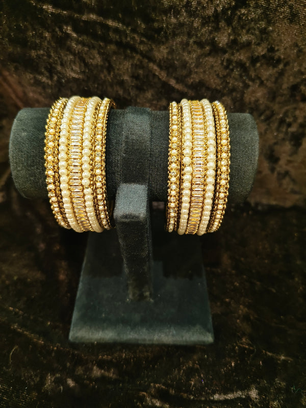 Gold plated pearl Moti and stone bangles size 2.2