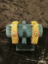 Gold plated Openable Green and red kundan stone 2.2 size 2 pic bangles