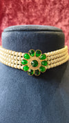 Choker Necklace With Moti Pearl And Green Stone