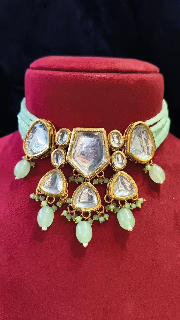 Necklace Mint Colour Choker With Kundan Polki
