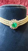 Chokar Necklace With Moti Pearl And Green Stone