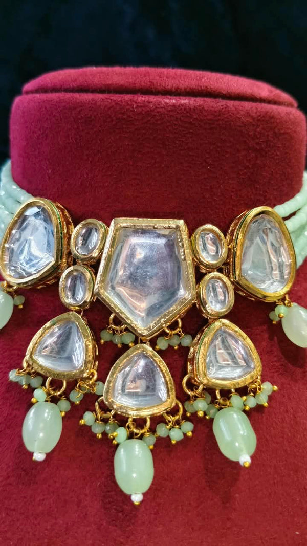 Necklace Mint Colour Choker With Kundan Polki
