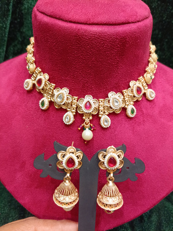 Rajvadi Kundan Antique Necklace