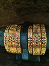Gold polish Rajwadi Style 6 pic Bangles Size 2.4 with red and green kundan stone
