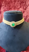 Chokar Necklace With Moti Pearl And Green Stone
