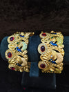 Gold polish Rajwadi Style 2 pic Bangles Size 2.4 with red kundan stone Stone